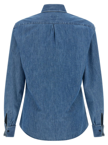Shirt by Brunello Cucinelli for men in denim cotton navy, featuring a nuanced and nuanced for a sophisticated finish.