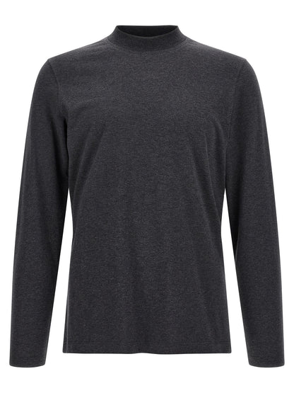 T-Shirt by Brunello Cucinelli for men in cotton dark-gray & gray showcases a chic silhouette, artfully detailed with a chic and for a chic finish.
