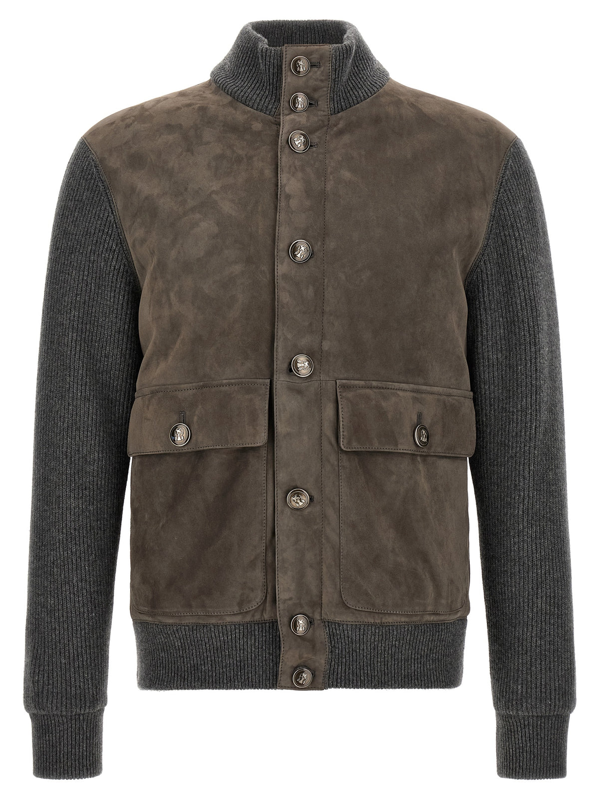 Brunello Cucinelli Gray Lamb Leather Leather Jacket