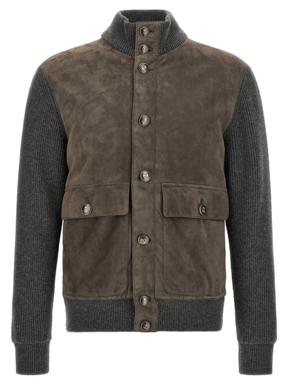 Brunello Cucinelli Gray Lamb Leather Leather Jacket