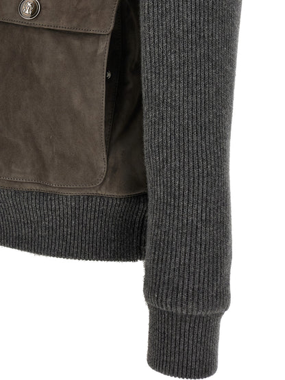 Brunello Cucinelli Gray Lamb Leather Leather Jacket