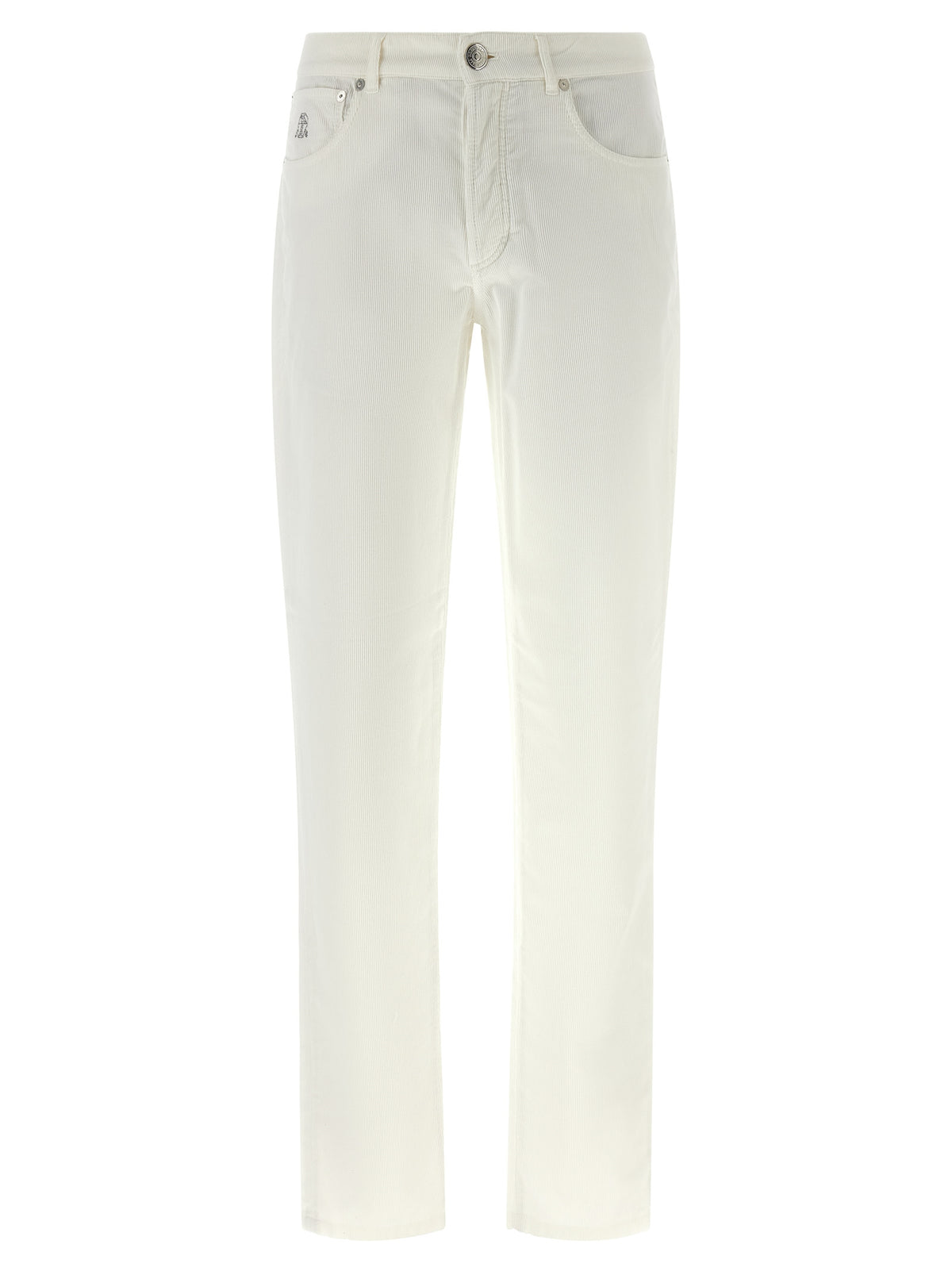 Trousers by Brunello Cucinelli for men in cotton corduroy white & signature features a artisanal silhouette, showcasing a sophisticated with a long and for a artisanal finish.