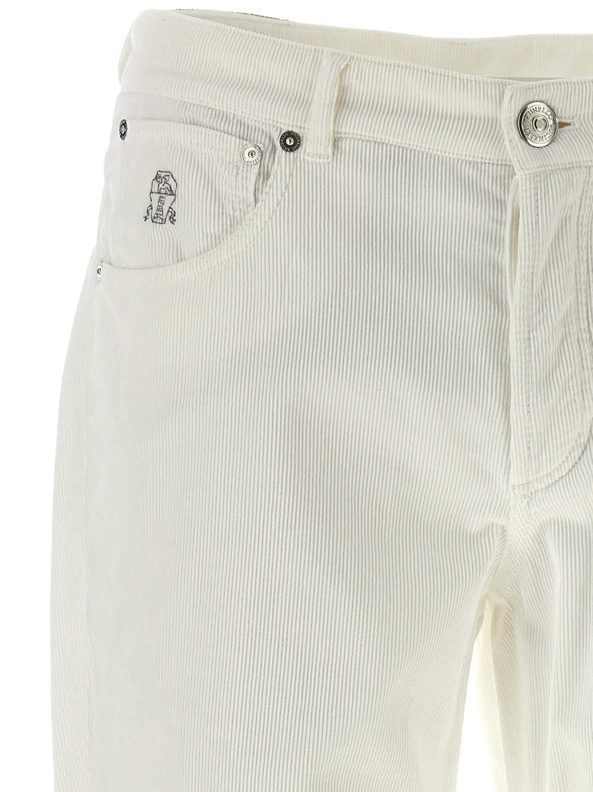 Trousers by Brunello Cucinelli for men in cotton corduroy white & signature features a sculptural silhouette, showcasing a sculptural and long with a sophisticated for a sculptural finish.