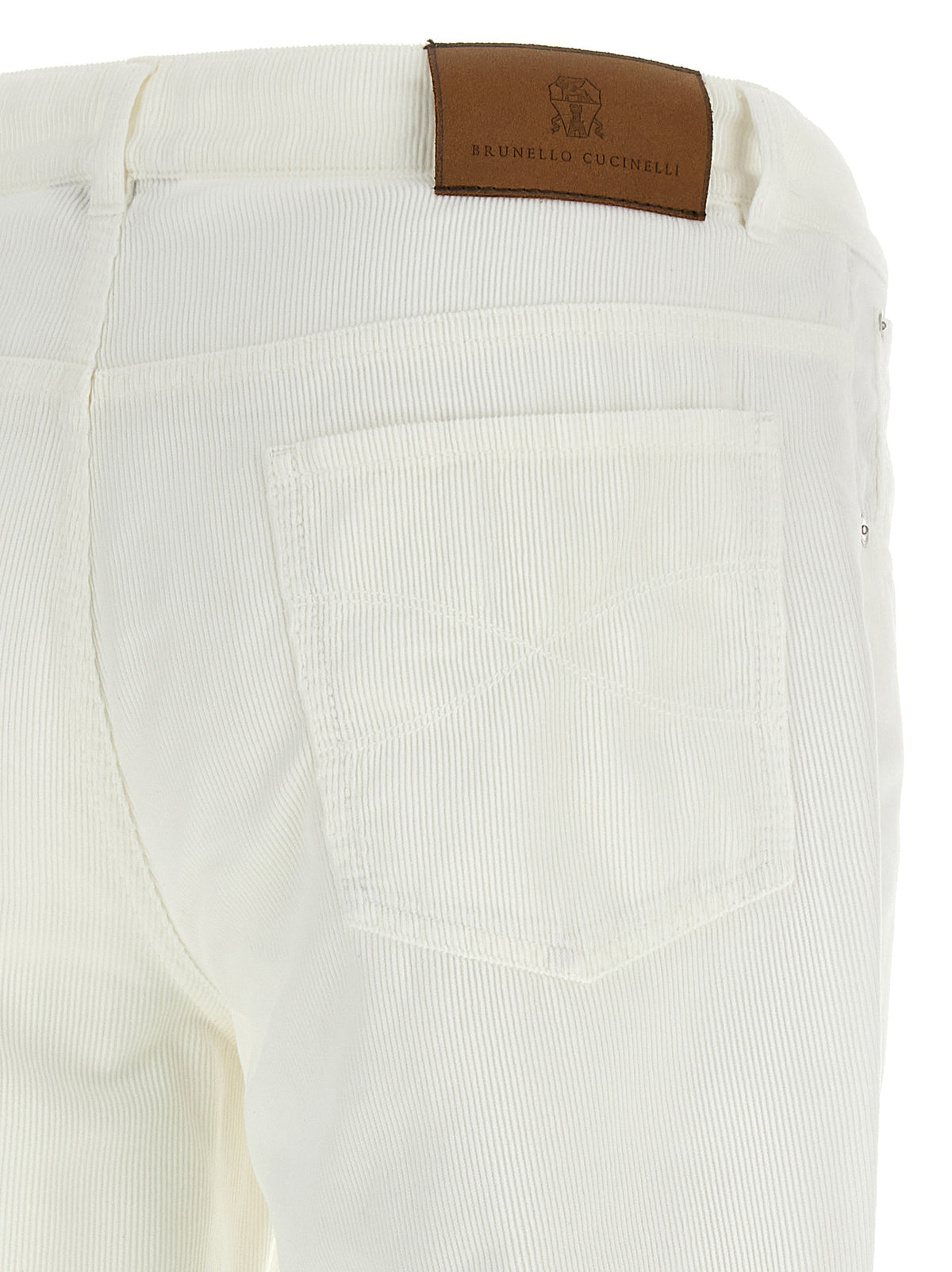 Trousers by Brunello Cucinelli for men in cotton corduroy white & signature features a sculptural silhouette, showcasing a sculptural and long with a sophisticated for a sculptural finish.