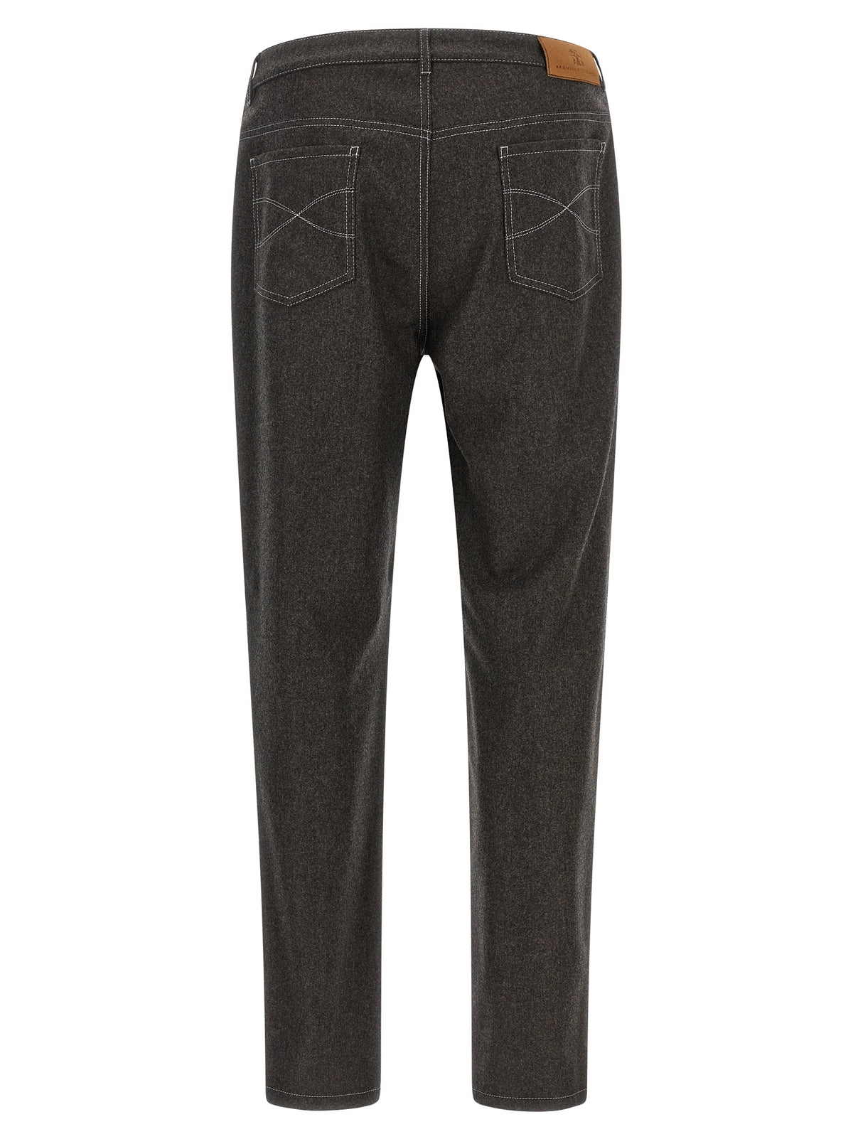 Trousers by Brunello Cucinelli for men in virgin wool flannel dark-gray, gray & patterned presents a perennial silhouette, meticulously tailored with a cut, long finish, and an elegant .