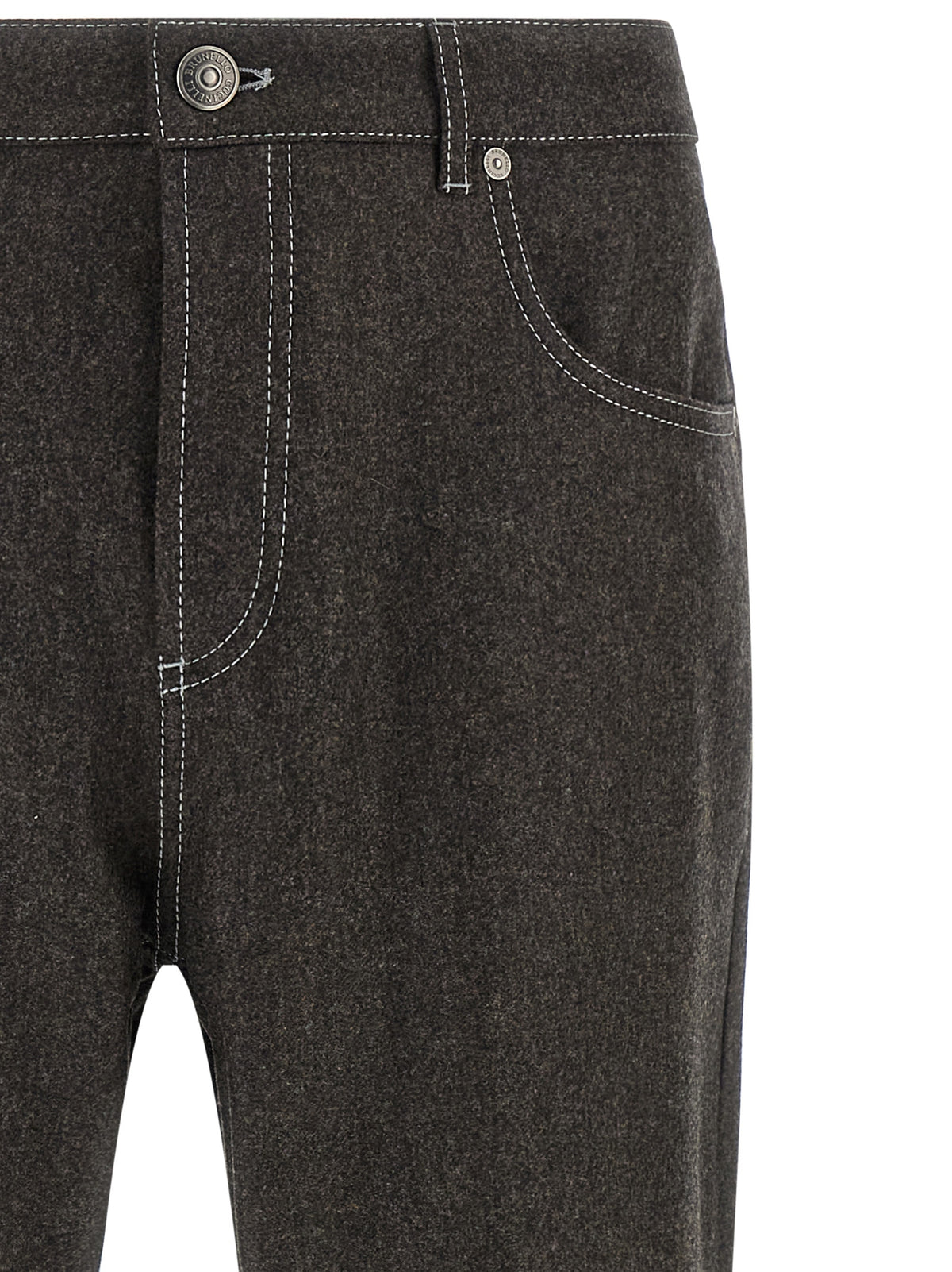 Trousers by Brunello Cucinelli for men in virgin wool flannel dark-gray, gray & patterned features an on trend silhouette, showcasing a sophisticated with a long and for an on trend finish.