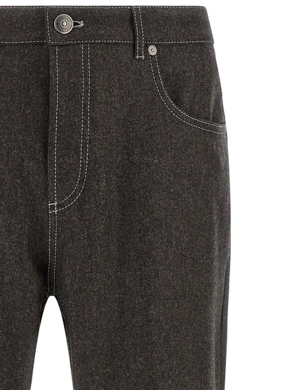 Trousers by Brunello Cucinelli for men in virgin wool flannel dark-gray, gray & patterned features an on trend silhouette, showcasing a sophisticated with a long and for an on trend finish.