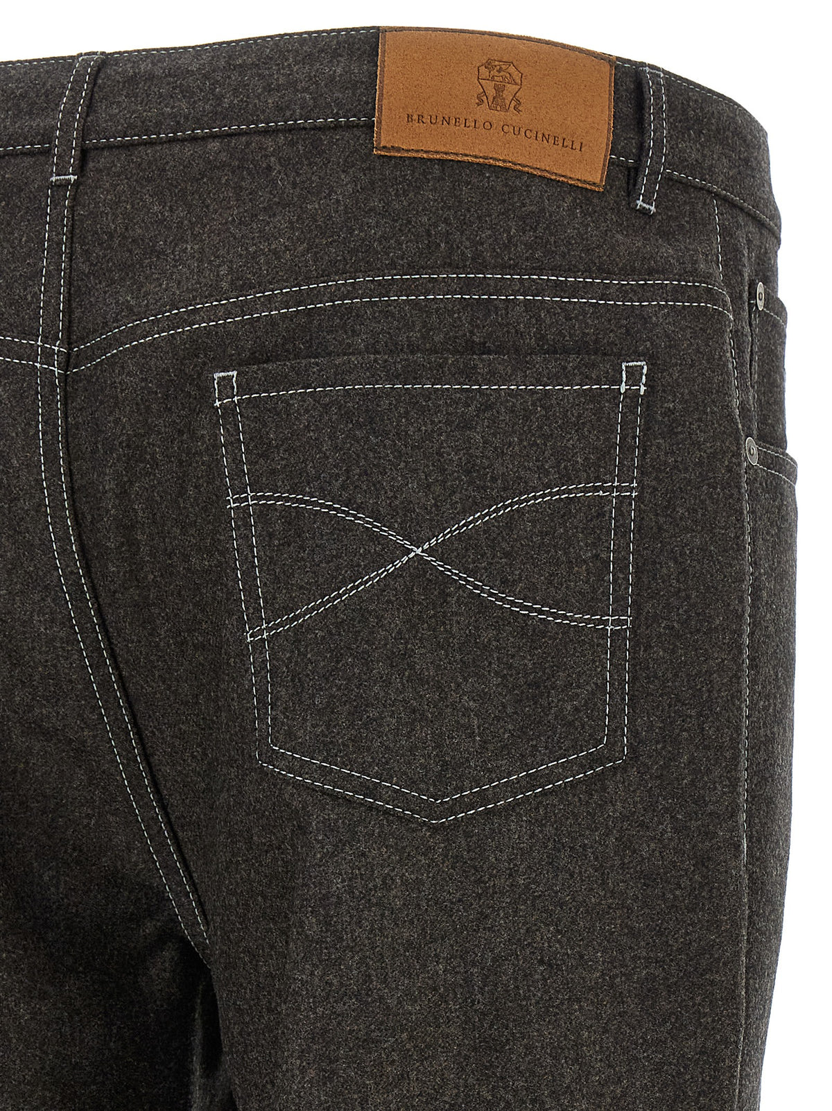 Trousers by Brunello Cucinelli for men in virgin wool flannel dark-gray, gray & patterned features an sartorial silhouette, showcasing a precise and long with a sartorial for a refined look.