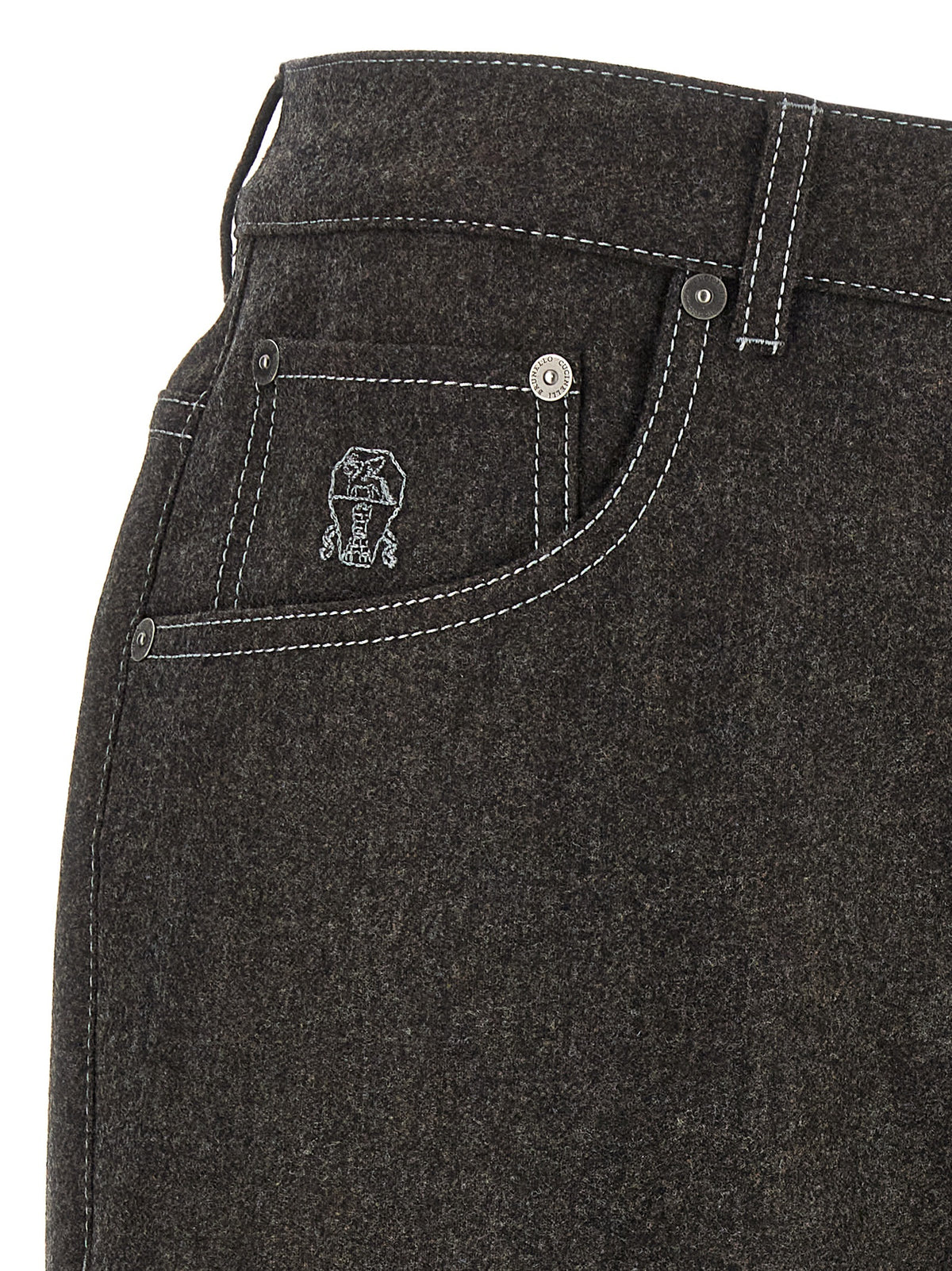 Trousers by Brunello Cucinelli for men in virgin wool flannel dark-gray, gray & patterned presents a smart silhouette, meticulously detailed with a smart , a smart long, and a smart .