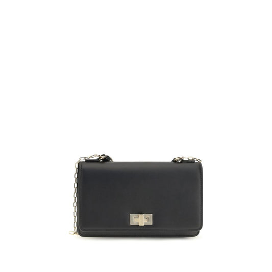 Cardholder Wallet by Fendi for women in bos taurus calfskin leather black, gold & signature features a sleek silhouette, showcasing the sleek Bos Taurus Calfskin Leather Cardholder Wallet design with sophisticated card-organization compact-design chain for a premium look.
