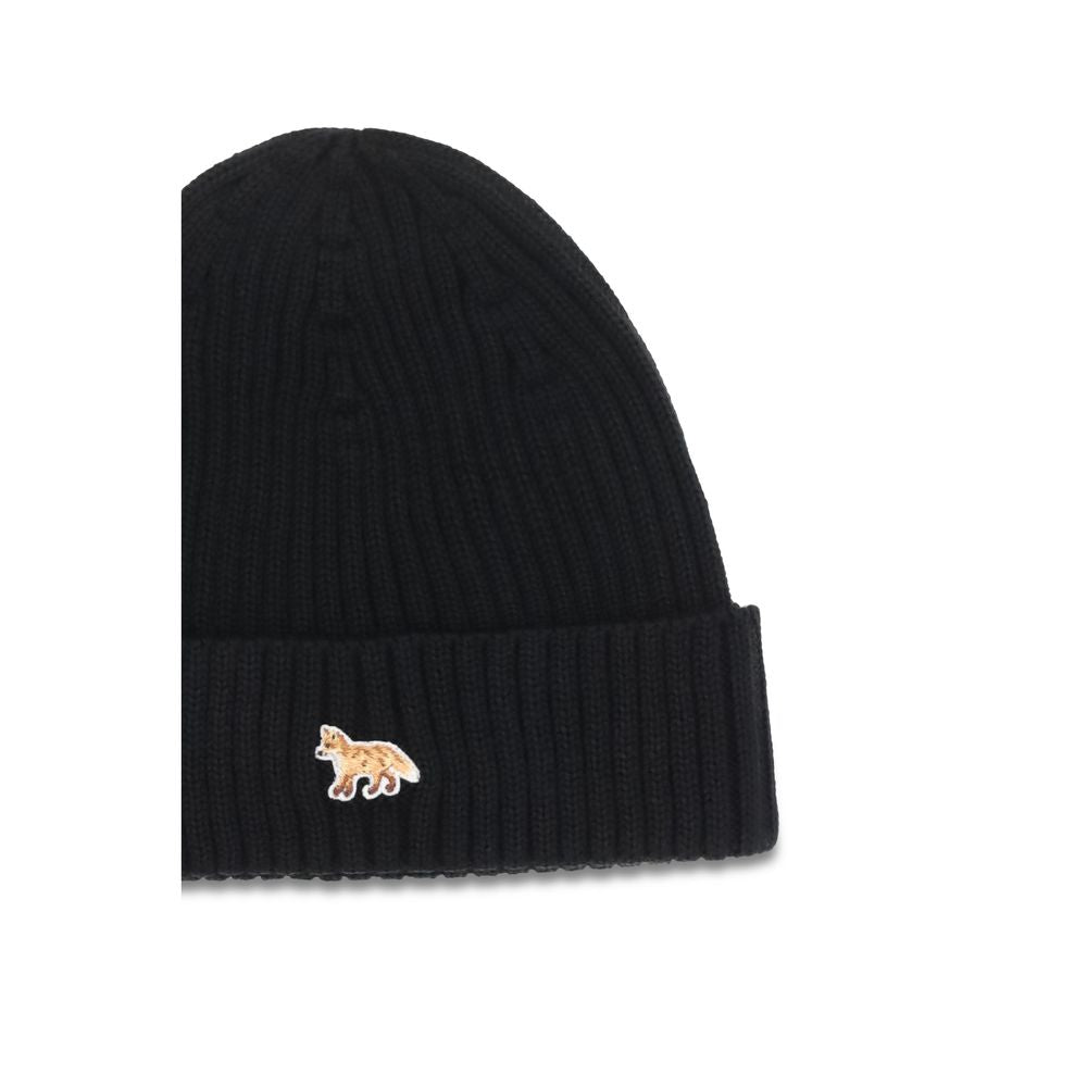 Maison Kitsuné Black Wool Oves Aries Beanie