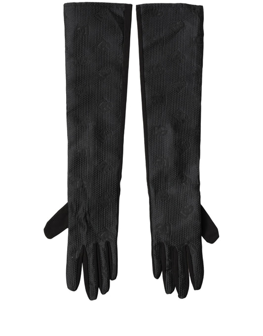 Gloves by Dolce & Gabbana for men in viscose silk cotton & polyester black features an distinguished silhouette, showcasing specialized and a refined elbow-length-gloves design for a sophisticated distinguished aesthetic.