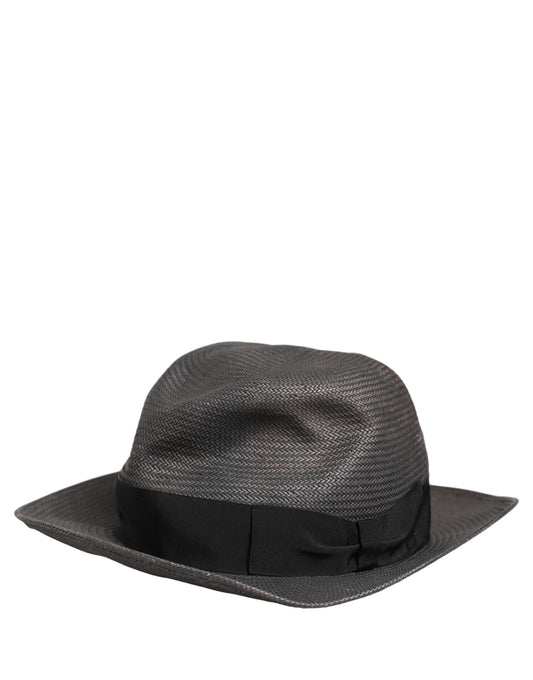 Fedora by Dolce & Gabbana for men in paper & straw black, charcoal & gray showcases a contemporary chic silhouette, artfully capturing the essence of the contemporary chic Fedora Ribbon Paper & Straw design for a sophisticated look.