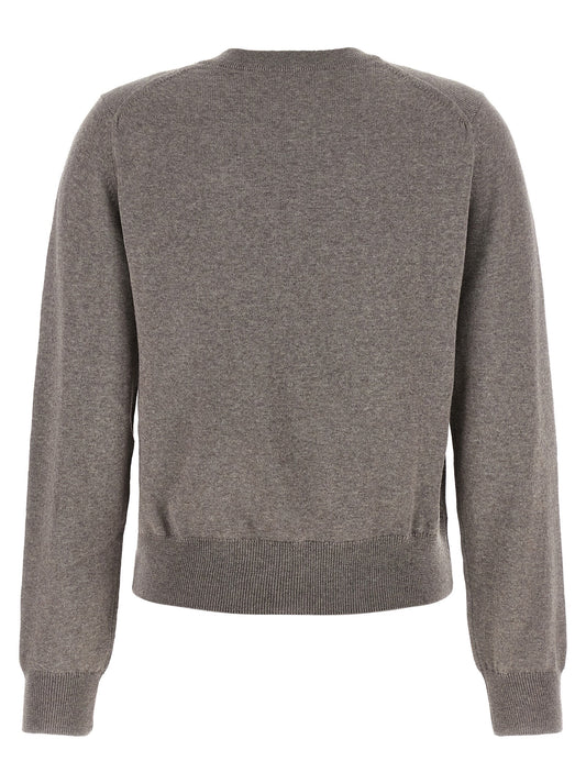 Cardigan by Maison Kitsuné for women in merino wool gray features an crisp silhouette, showcasing a sophisticated round neckline and detail for a truly crisp finish.