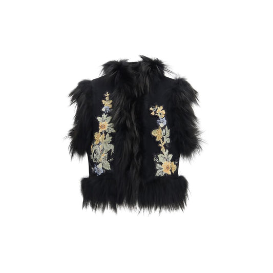 Vest by Fendi for women in virgin merino wool polyamide & fur black & floral features a chic silhouette, expertly detailed with a refined and premium for a truly chic look.