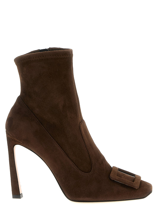 Ankle Boots by Roger Vivier for women in suede lamb leather brown showcases a ergonomic silhouette from the Heart Women's Suede Lamb Leather Ankle Boots collection, featuring a ergonomic and a ergonomic square toe style.
