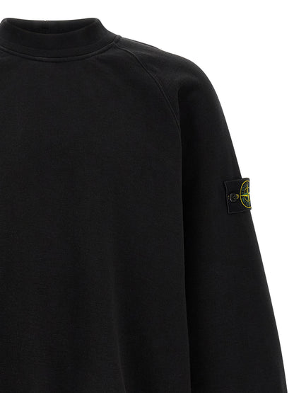 Sweatshirt by Stone Island for men in cotton black & signature features an provocated silhouette, detailed with a provocated and a refined mock neckline for a sophisticated aesthetic.