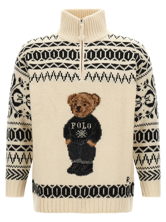 Cardigan by Polo Ralph Lauren for women in cashmere bicolour, black, cream, white, patterned & monogram showcases a captivating silhouette, artfully detailed with a captivating and high-neck neckline for a truly sophisticated captivating look.