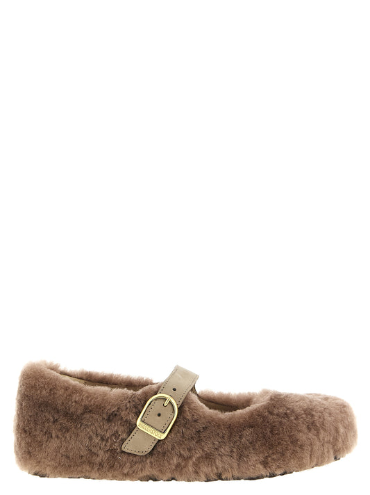 Ballet Flat Shoes by Birkenstock for women in eva suede leather gray & gold features an captivating silhouette, showcasing the captivating style of the Women's EVA Suede Leather Ballet Flat Shoes with its distinct and refined .