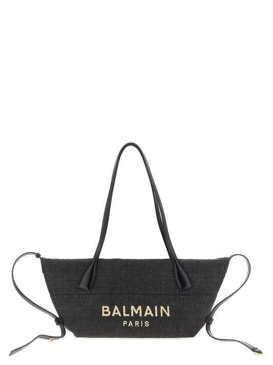 Small Tote Bag by Balmain for women in polyamide leather & raffia black features a urban sophisticate Track Polyamide Leather & Raffia Small Tote Bag design with a secure magnetic, ample , and versatile shoulder-strap, adjustable-strap & handle for a urban sophisticate finish.