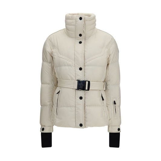 Overcoat by Moncler Grenoble for women in polyester & goose-down beige showcases a enveloping silhouette, detailed with distinctive windproof, insulated & pockets and a enveloping .