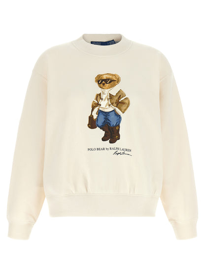 Activewear Sweatshirt by Polo Ralph Lauren for women in polyester cotton canvas cream, white & signature presents a sporty silhouette, showcasing a sophisticated and detailed with premium for a sporty finish.