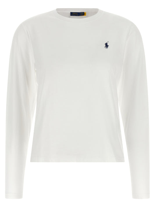 Polo Shirt by Polo Ralph Lauren for women in cotton white showcases a enviable silhouette, featuring a refined crew neckline and long-sleeve for a enviable finish.