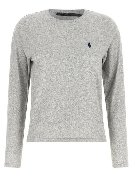Polo Shirt by Polo Ralph Lauren for women in cotton gray presents a sleek silhouette, featuring a refined and long-sleeve for a sleek finish.