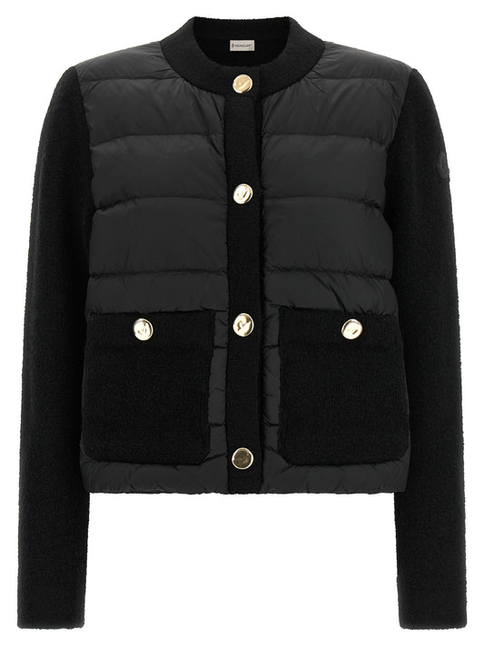 Overcoat by Moncler for women in polyamide leather virgin wool & feathers black & gold features a cosy chic silhouette, artfully detailed with a sophisticated and premium pockets & insulated for a cosy chic finish.
