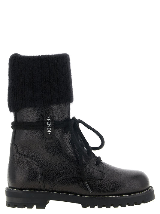 Lace-Up Ankle Boots by Fendi for women in mohair & calfskin leather black features an high-performance silhouette, showcasing the sophisticated design of the Women's Mohair & Calfskin Leather Lace-Up Ankle Boots with a and a refined .
