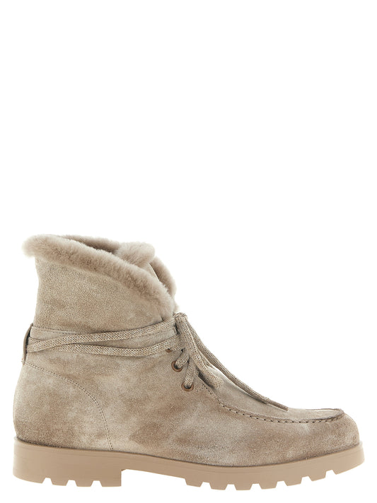 Ankle Boots by Santoni for women in suede calfskin leather beige & orange showcases a impeccable silhouette as Women's Suede Calfskin Leather Ankle Boots, artfully defined by a impeccable and a impeccable .
