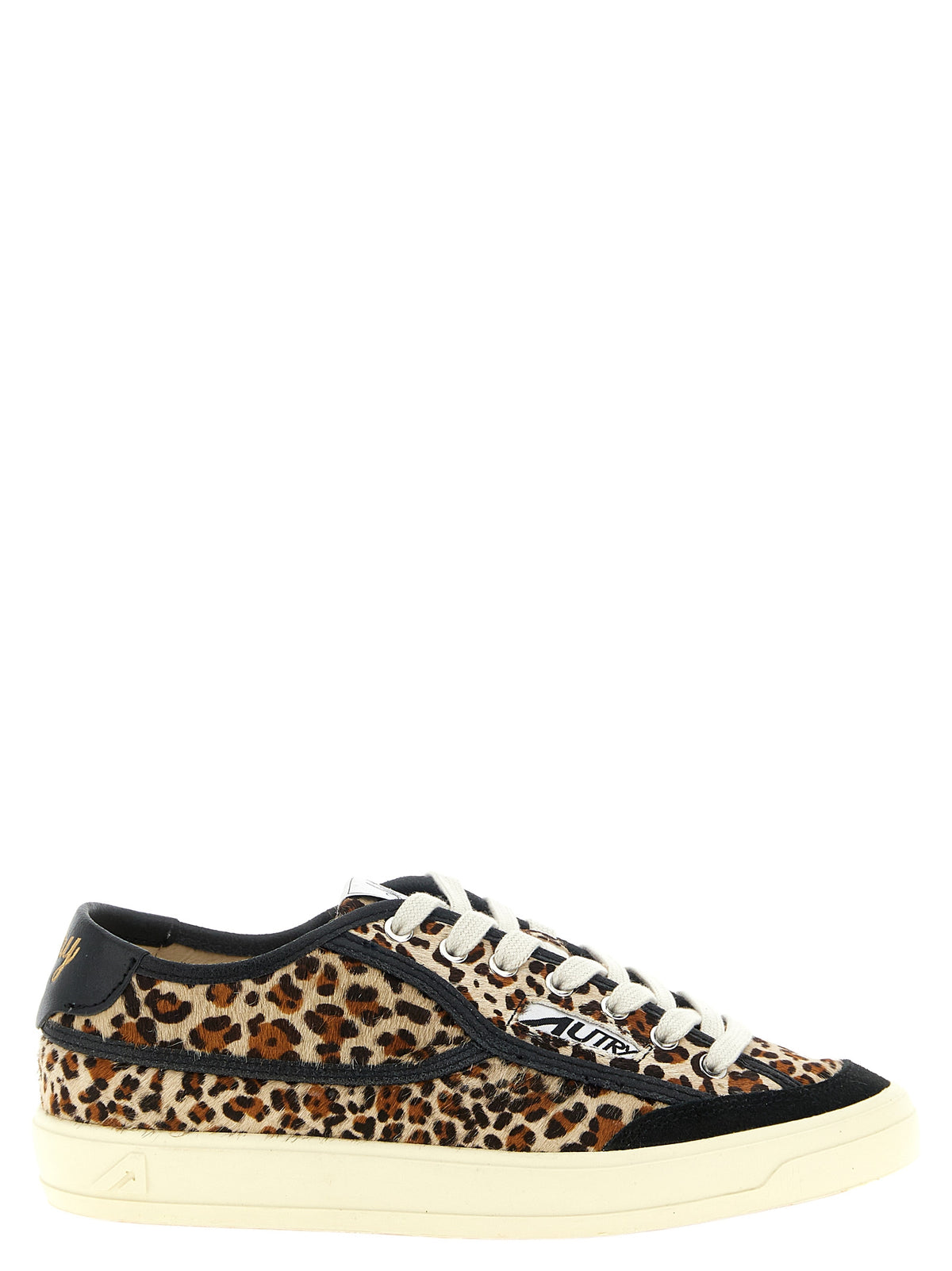 Sneakers by Autry for women in cotton & bos taurus suede cowhide leather black, brown, gold, leopard-print, signature & print features an versatile design from the Pony Women's Low Top Cotton & Bos Taurus Suede Cowhide Leather Sneakers collection, highlighting a versatile low-top style for a premium, high-fashion look.