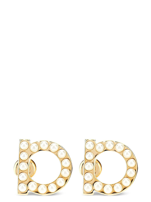 Earrings by Ferragamo for women in gold presents a curated silhouette, artfully showcasing the curated and refined aesthetic of the Gancini Women's Gold Brass & Glass Earrings.