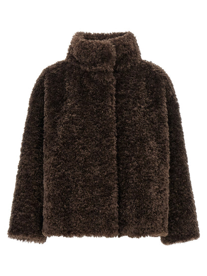 Overcoat by Herno for women in polyester faux fur brown features a contemporary silhouette showcasing a contemporary high-neck neckline and refined for a sophisticated finish.
