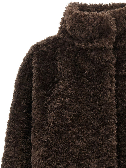 Overcoat by Herno for women in polyester faux fur brown features an voluminous silhouette, showcasing distinct and a voluminous high-neck neckline for a truly voluminous aesthetic.