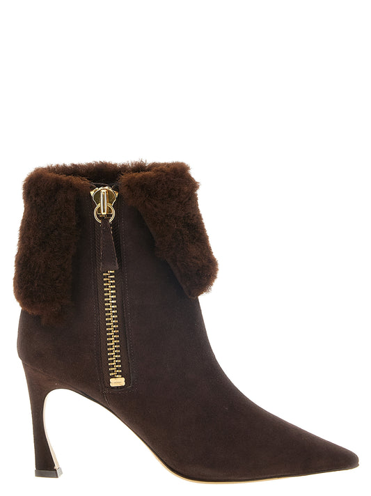 Stiletto Ankle Winter Boots by Alexandre Birman for women in suede calfskin leather brown & gold features an avant-garde Women's Suede Calfskin Leather Stiletto Ankle Winter Boots silhouette, defined by a sophisticated stiletto and a avant-garde .