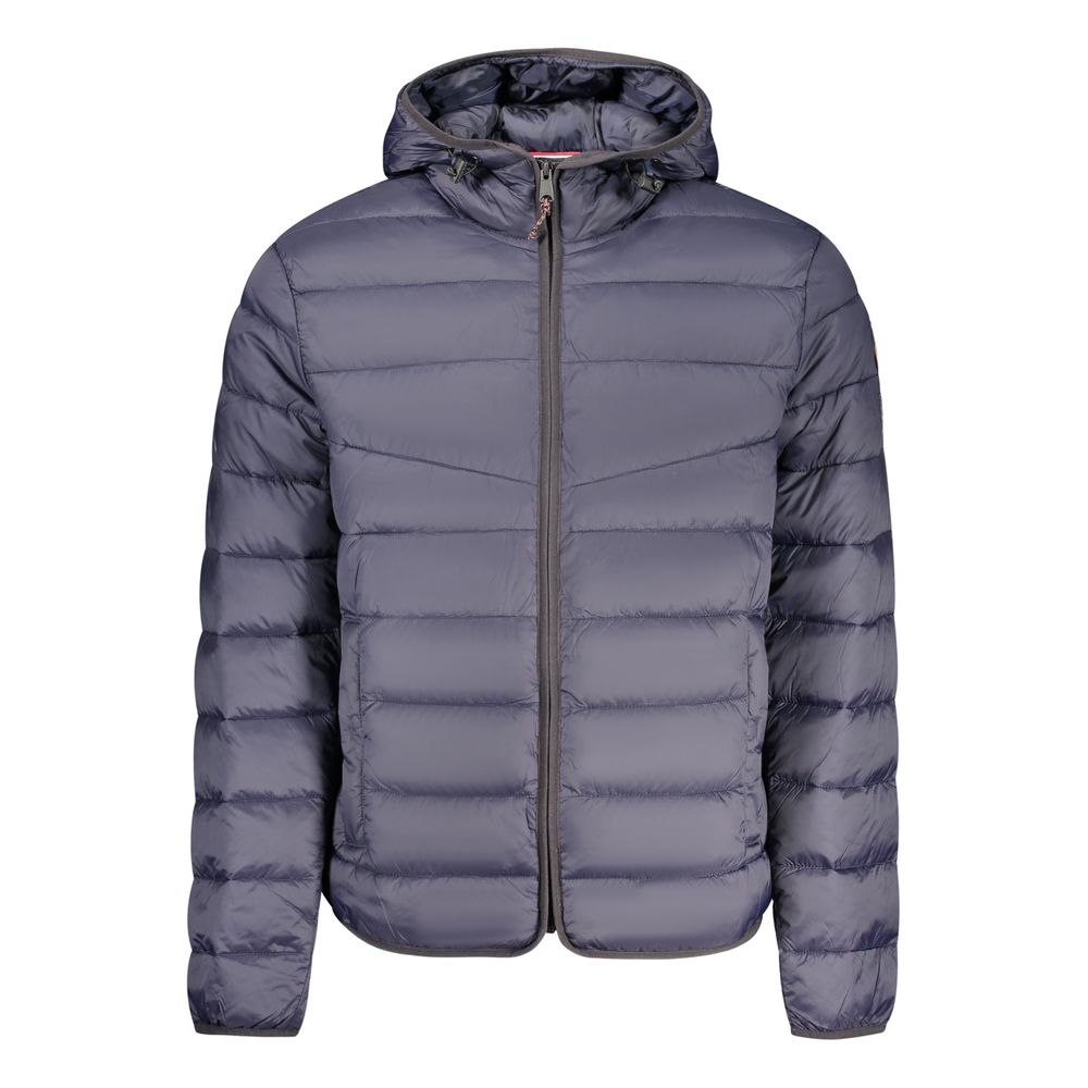 Hooded Windbreaker Jacket by Napapijri for men in polyamide blue presents a resilient silhouette, artfully detailed with a sophisticated hooded neckline and functional pockets, hooded & windproof for a resilient finish.