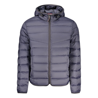Hooded Windbreaker Jacket by Napapijri for men in polyamide blue presents a resilient silhouette, artfully detailed with a sophisticated hooded neckline and functional pockets, hooded & windproof for a resilient finish.