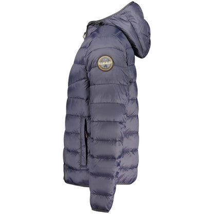 Hooded Windbreaker Jacket by Napapijri for men in polyamide blue features an magnificent silhouette, showcasing the sophisticated hooded neckline and functional pockets, hooded & windproof for a premium, magnificent look.