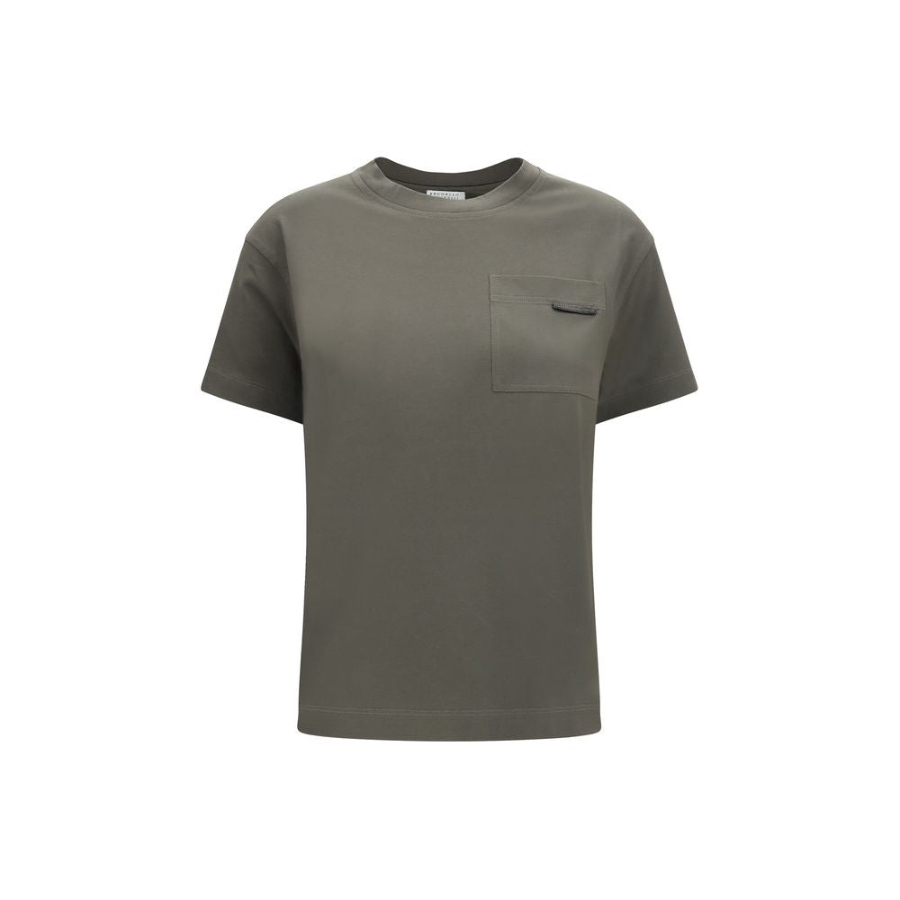 T-Shirt by Brunello Cucinelli for women in cotton bicolour showcases a dramatic silhouette, elegantly detailed with a dramatic crew neckline and for a truly dramatic finish.