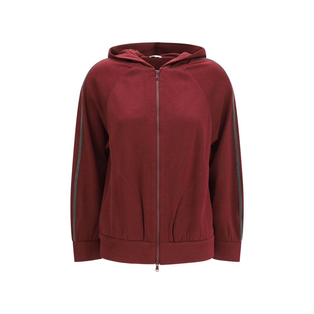 Brunello Cucinelli Women's Regular Fit Polyamide Cotton Silk Sweatshirt Hoodie - Bordeaux Signature