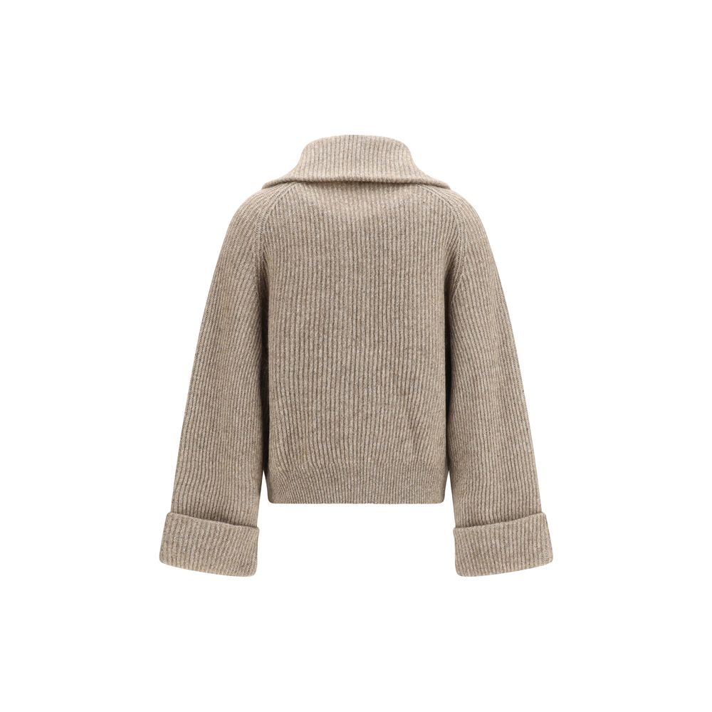 Sweater by Brunello Cucinelli for women in cashmere mohair & polyamide beige showcases a discreet silhouette, finished with a discreet high-collar neckline and for a discreet look.