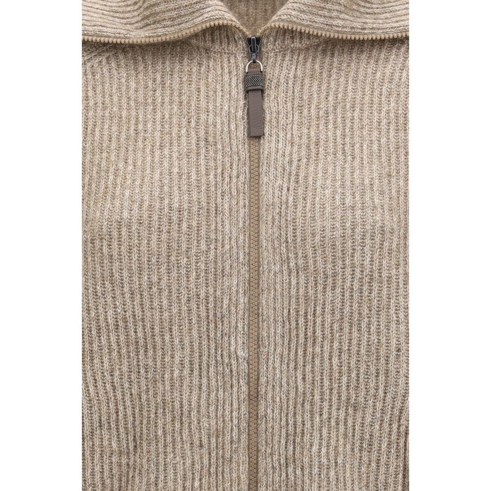 Sweater by Brunello Cucinelli for women in cashmere mohair & polyamide beige features an tactile silhouette, showcasing a sophisticated and tactile for a refined finish.