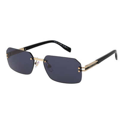 Sunglasses by Marc Jacobs for men in metal & plastic and gray & gold presents a enviable silhouette, featuring gold coloured frame and rectangle rimless frame design with category-3-dark-tint lens for a enviable look.