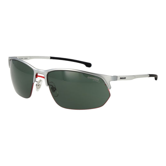 Sunglasses by Carrera Ducati for men in aluminum & plastic green & silver features an timeless rectangle half-rim frame design with silver coloured frame frames and category-3-dark-tint lens for a timeless finish.