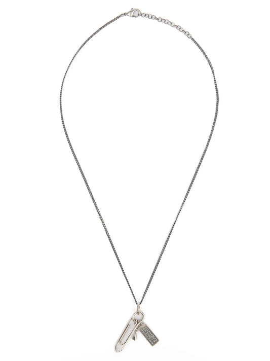 Necklace by MM6 Maison Margiela for women in bos taurus calf leather silver showcases a dynamic silhouette, artfully highlighting the pendant necklace design from the Women's Silver Brass Necklace collection for a dynamic aesthetic.