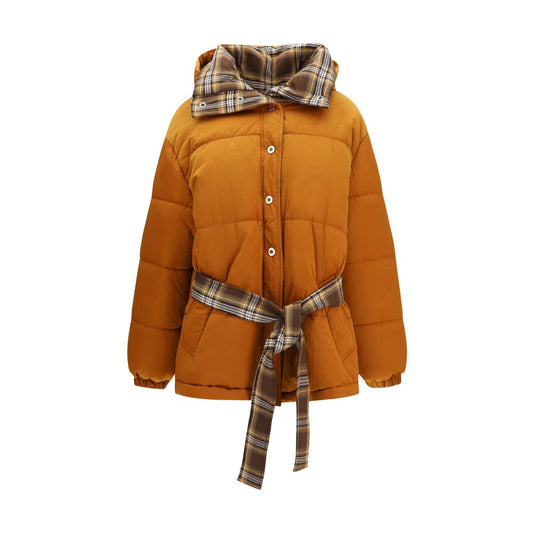 Overcoat by MARBELL for women in polyamide orange & checked features an voluminous silhouette, showcasing distinct pockets & insulated and a voluminous for a truly voluminous aesthetic.
