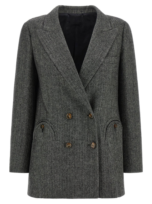 Blazer by Blazé Milano for women in virgin wool & polyamide gray, patterned, herringbone & signature features an stylish silhouette, showcasing a sophisticated and stylish for a truly stylish finish.