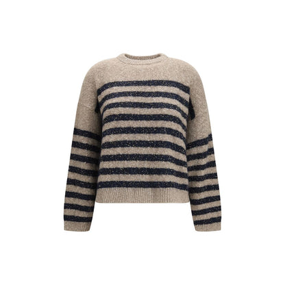 Sweatshirt by Brunello Cucinelli for women in cashmere merino wool & lurex beige, patterned & striped showcases a slouchy chic silhouette, artfully detailed with a slouchy chic crew neckline and long-sleeve for a slouchy chic finish.