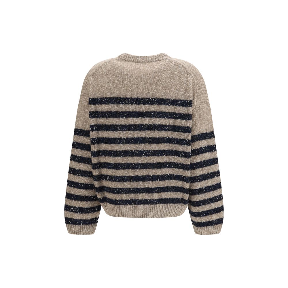 Sweatshirt by Brunello Cucinelli for women in cashmere merino wool & lurex beige, patterned & striped presents a smart casual silhouette, featuring a smart casual crew neckline and for a sophisticated look.